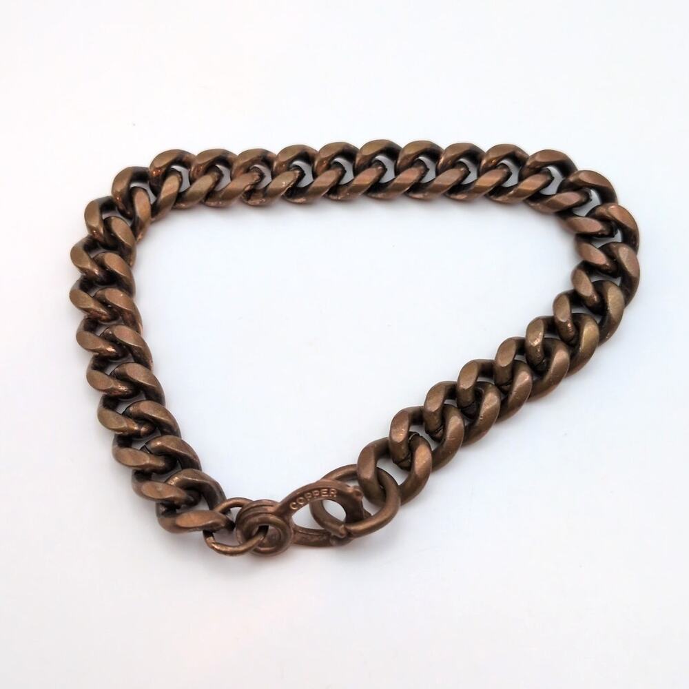 Vintage Heavy Copper Curb Chain Link Men's Unisex Bracelet 9.3mm 8.25in 36.83g